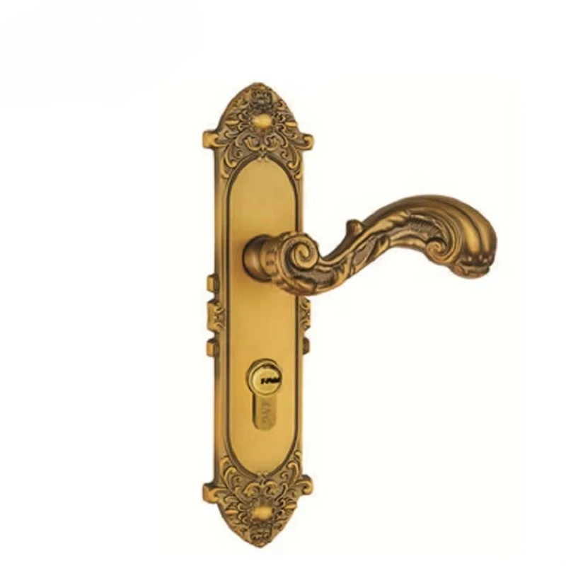 فندق منزلي عالي الجودة أصفر برونزي نحاسي نقي تصميم أوروبي قفل مقابض الأبواب الرئيسية