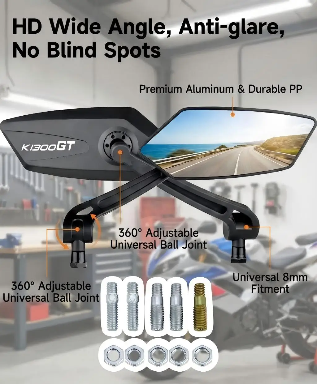 Motorcycle Rear view Mirrors For BMW K1300GT K1300R K1300S K1300 GT K 1300R K 1300 S 1300R Adjustable Rear Mirrors Accessories