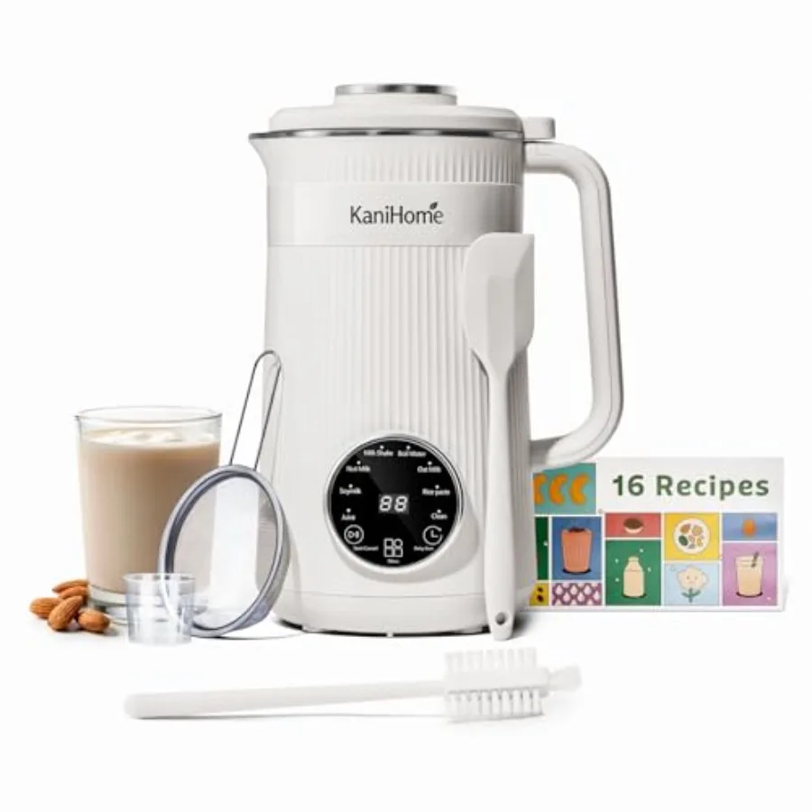 

Nut Milk Maker Machine for Home Use, Stainless Steel Body, White, 8-in-1 Automatic Function with 10 Blades, Touchpad Control Au