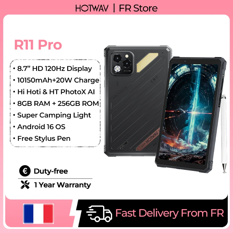 2026 Nieuwe HOTWAV R11 Pro IP68&IP69K Robuuste Tablet 10150mAh Grote Batterij 20W Snel Opladen 8.7” HD 120Hz Scherm Super Campinglamp Gemini Pad 8GB RAM 256GB ROM 64MP + 16MP Camera 1080P 2.4G&5GHz