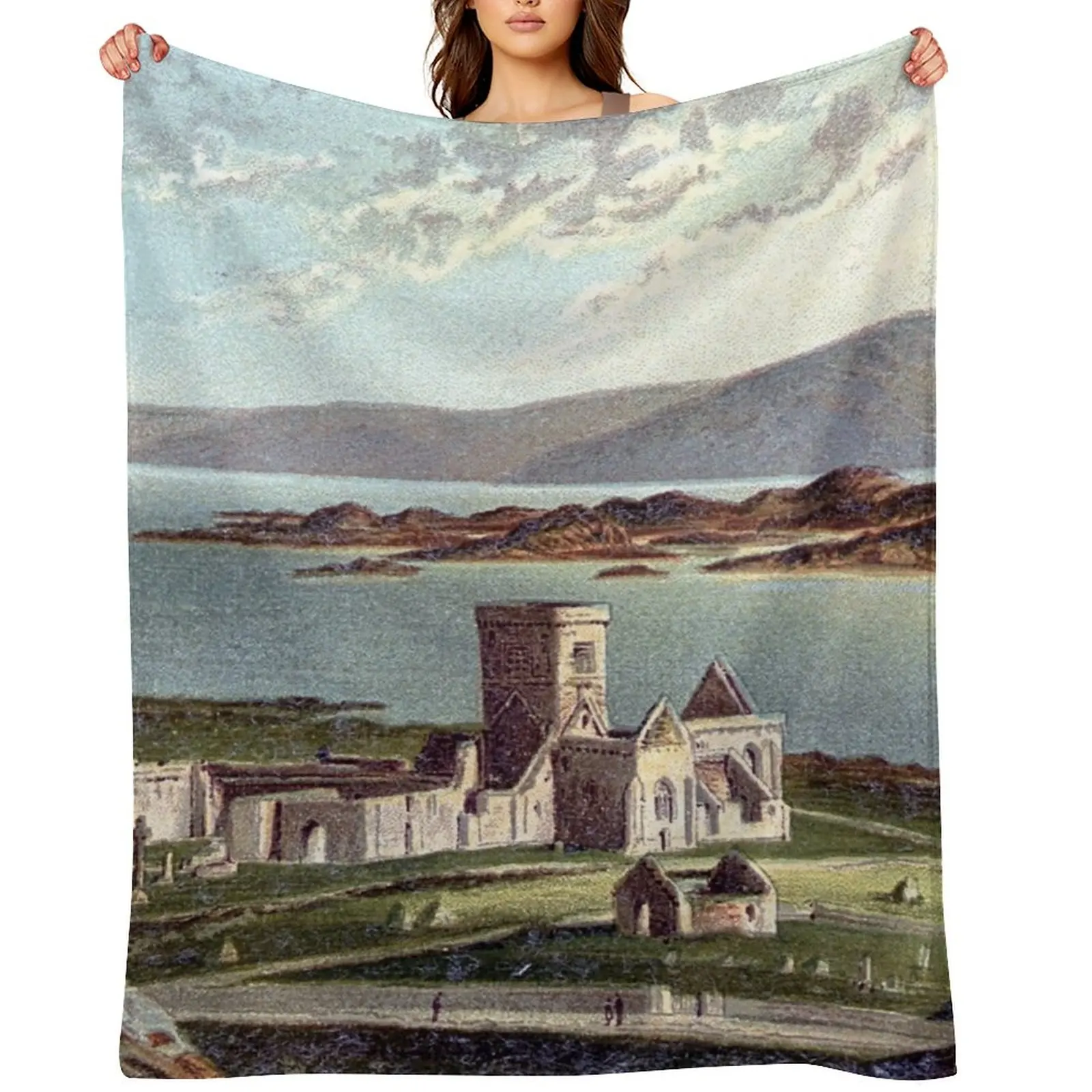 Vintage Illustration of Iona Abbey, Isle of Iona Throw Blanket for babies Plaid on the sofa Sofa cosplay anime Blankets