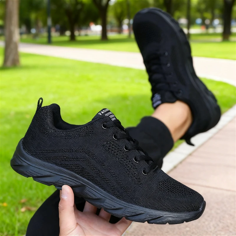 Nowe męskie sneakersy na co dzień z oddychającą dzianinową cholewką, miękką podeszwą, antypoślizgowe buty outdoorowe, wygodne buty do chodzenia i biegania, nowość 2025.