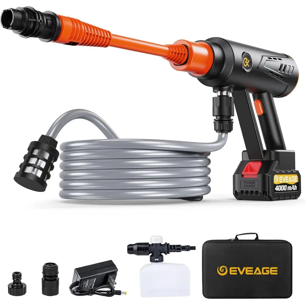 

Portable Power Washer, MAX 1000PSI, 2.5GPM Adjustable, Rechargeable Battery Powered Handheld High-Pressure Washer for Car and Ho