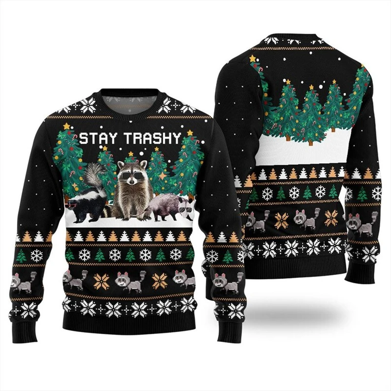 3D Print Ugly Sweater For Men Women Raccoon Animal Christmas Sweatshirt Autumn Winter New Long Sleeve Pullover Unisex Xmas Gift