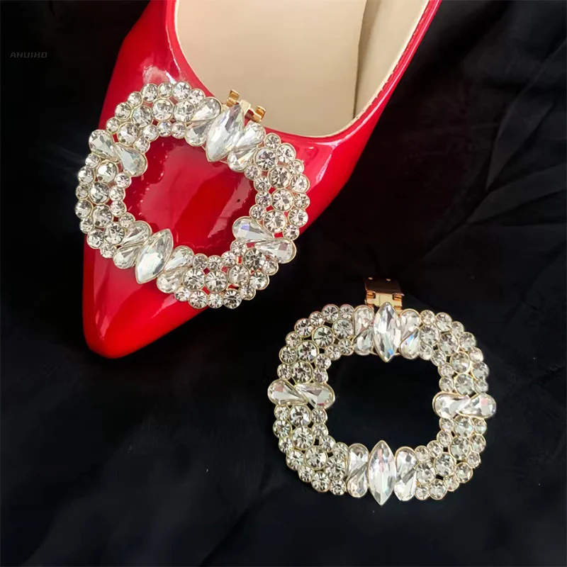 1Pc Metal Square Crystal Shoes Clip Women Removable High Heels Shoe Buckle DIY Rhinestones Shoe Flower Wedding Shoe Clamp Decor