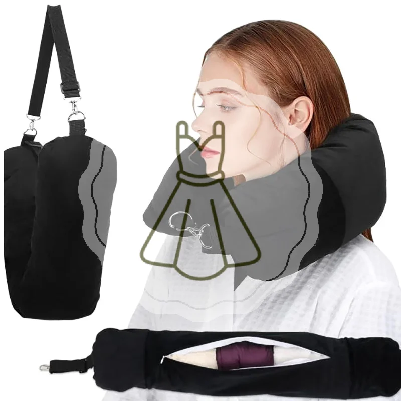 وسادة الرقبة وسادة السفر كيس وسائد النوم مع غطاء قابل للتعبئة على شكل حرف U المخملية المخدة تخزين لأسطوانة الطائرة #1