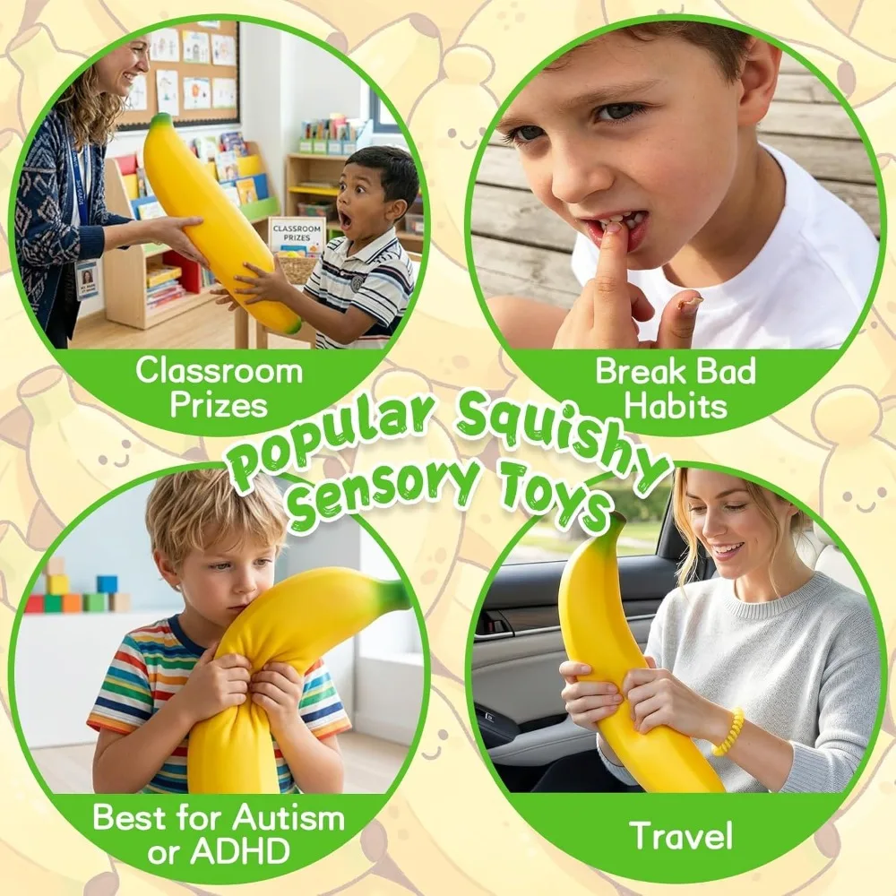 Banana Squishy, Jumbo Squishy Banana Giant Big Realistic Bananas Moldable Soft Squishys Slow Rising Stress Ball for Anxiety Stre
