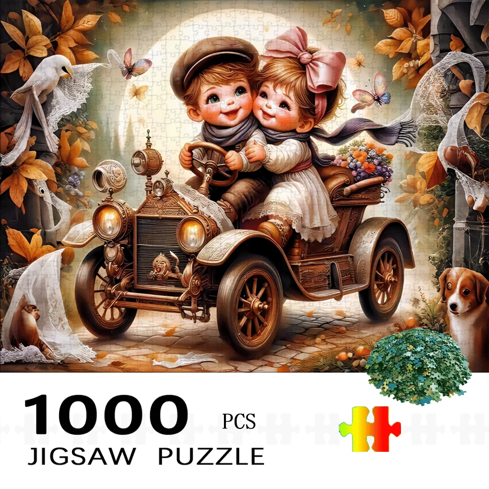 1000 pièces voiture vintage et jeunes puzzle-grand jouet de puzzle en papier pour adultes, jeu d'interaction familiale, décoration d'intérieur bricolage,