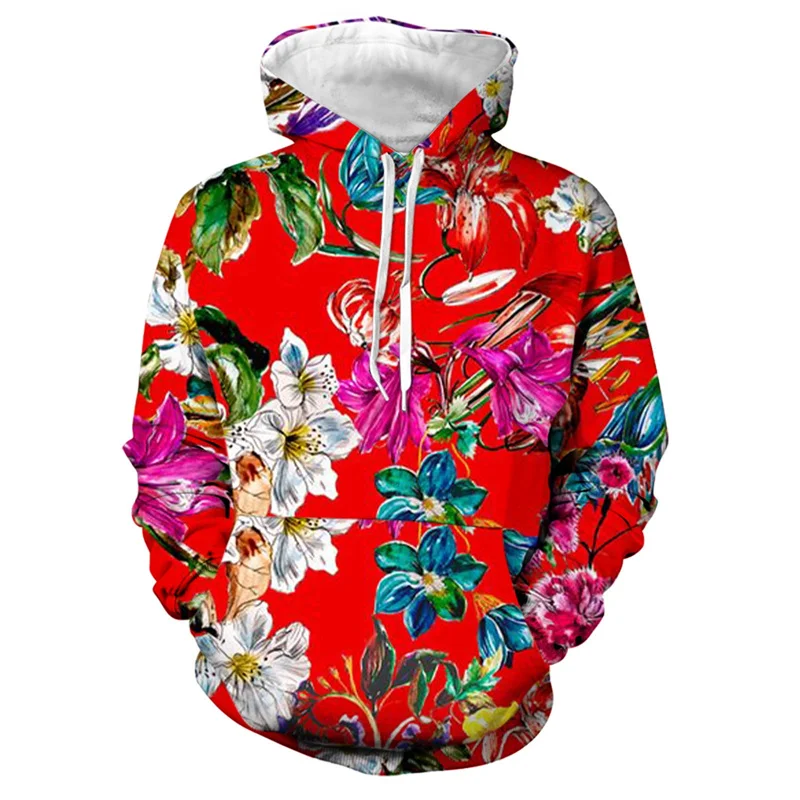 Men\'s 3d Print Floral Hooded Sweatshirt Chinese DongBei Style Flowers Graphic Hoodie Long Sleeves Pullovers Tops Women Clothes