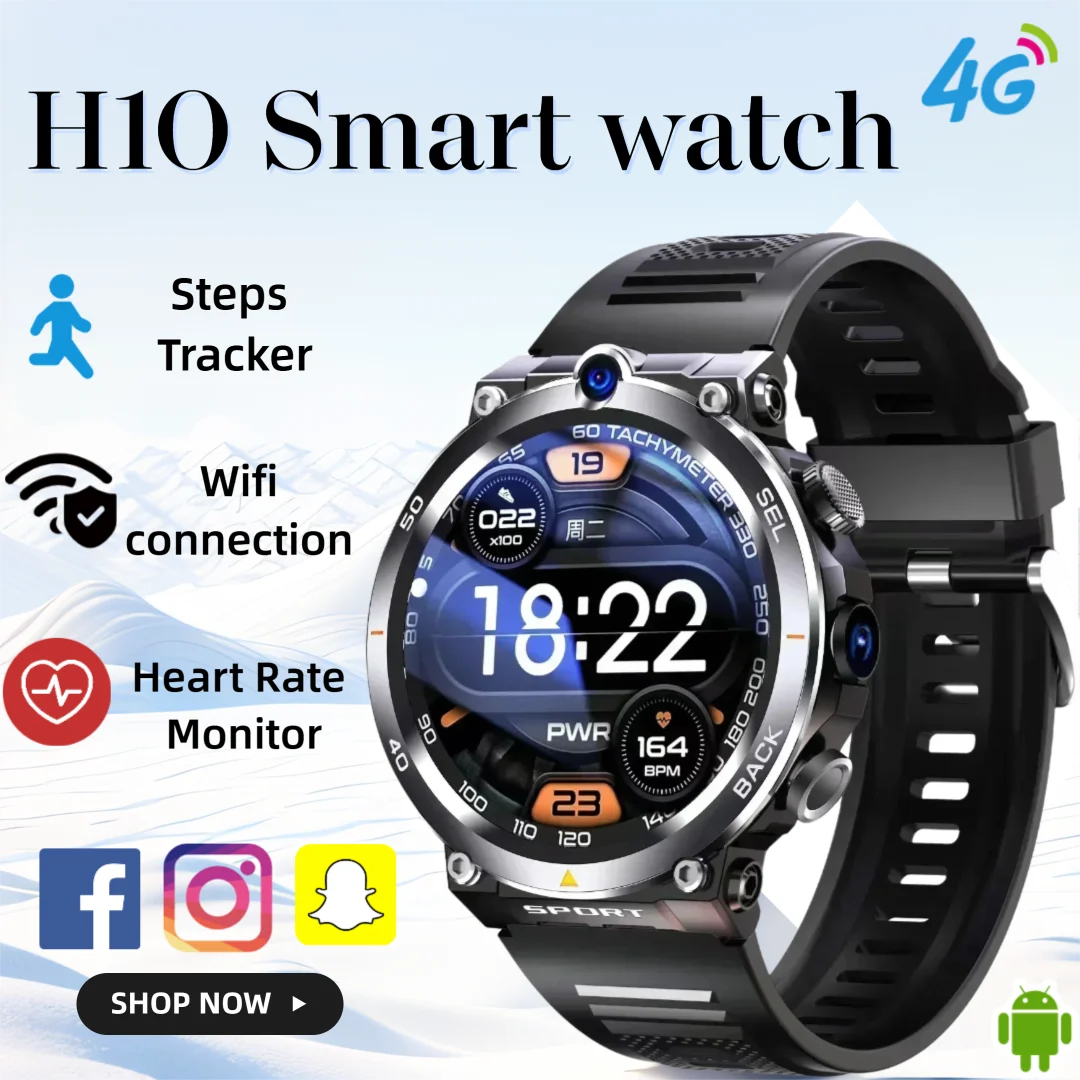 

4G Smartwatch 2025 — HD-видеозвонки, большое хранилище 128 ГБ, Wi-Fi/Bluetooth, работает с телефонами iPhone и Android