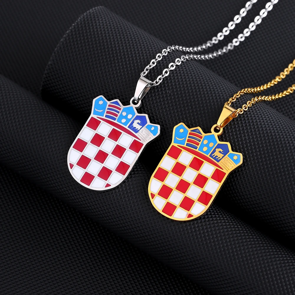 Europe Croatia Flag Badge Pendant Necklace Stainless Steel Men Women Republika Hrvatska Jewelry Gift