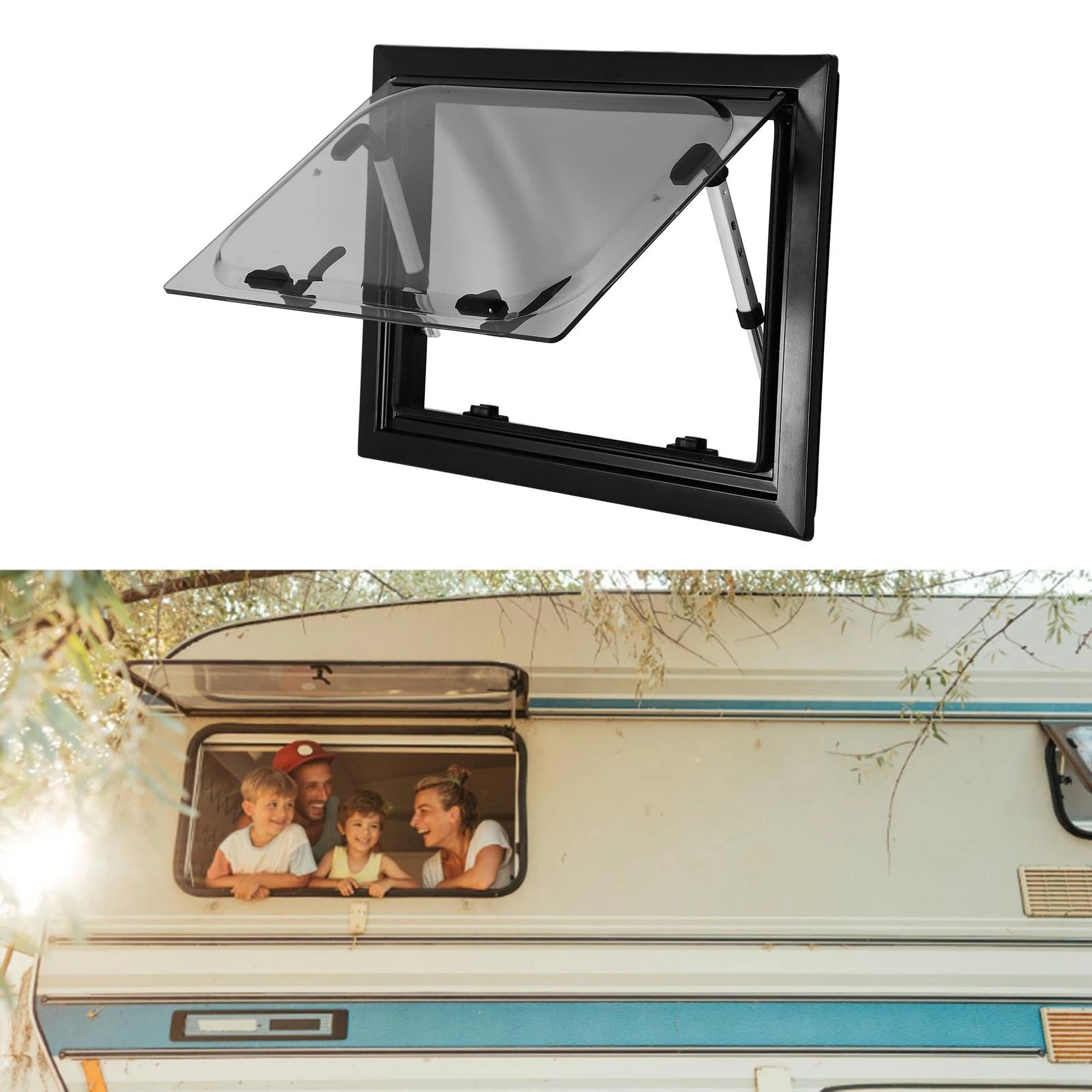 Rv Ventilation Window 20 X 12in Waterproof Heavy Duty Push Out Rv Window with Screen and Sunshade for Trailer