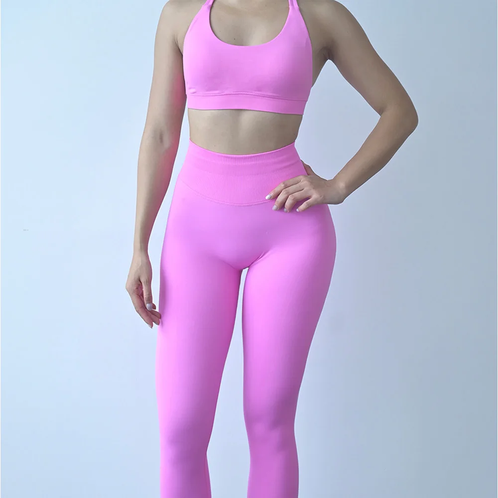 2-teiliges Damen-Yoga-Set, Nahtlose Fitness-Sportbekleidung, Neckholder-Sport-BH, Passende Yoga-Leggings für Workout-Sets, Gym-Outfit – Detail 9