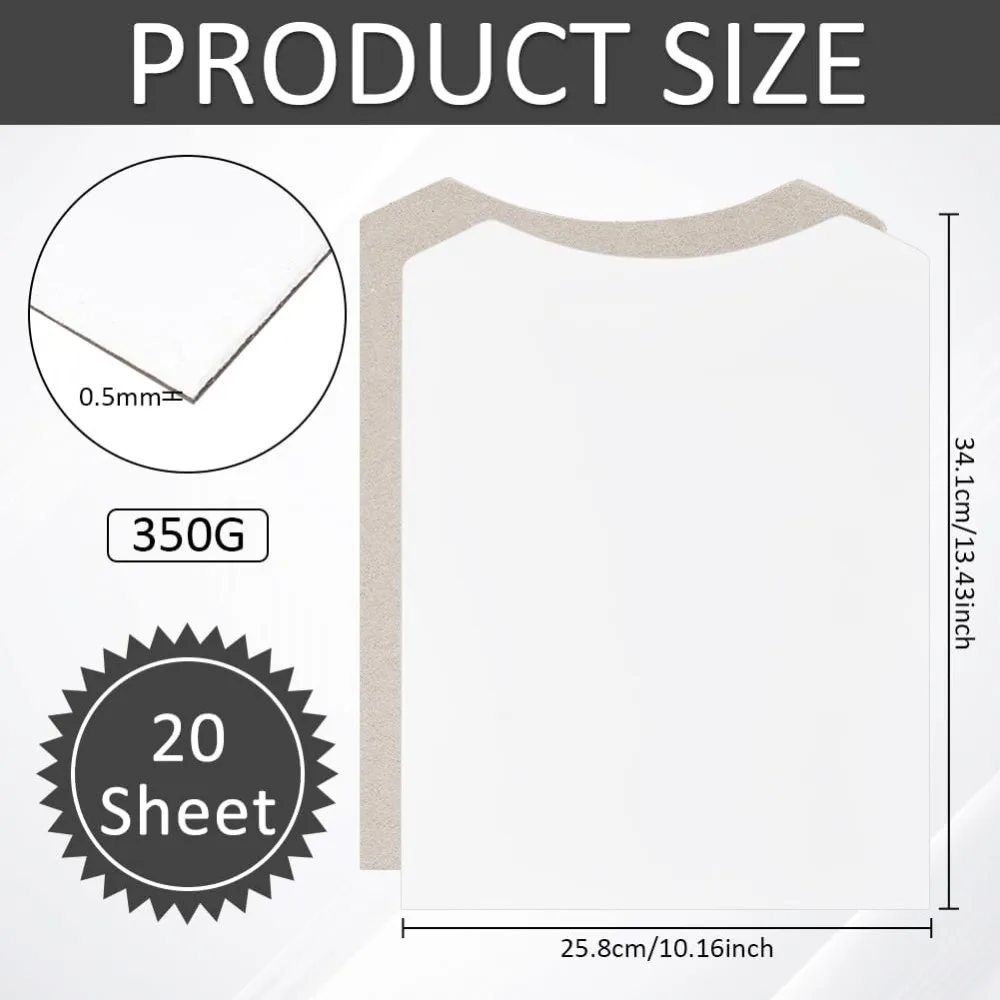 20 PCS White Cardboard Shirt Inserts 13.4x10.2inch Foldable lining Fold for DIY Packaging Inserts Organising Clothes 0.5mm kits