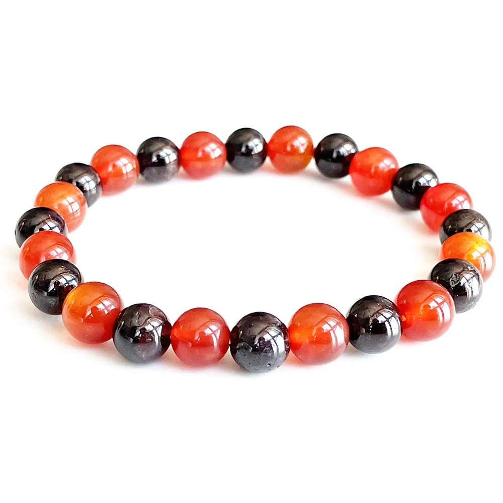 MG1725 Womens Leo Zodiac Bracelet 8 MM Genuine Tanzania Garnet AAA Grade Carnelian Chakra Wrist Mala Natural Gemstone Jewelry