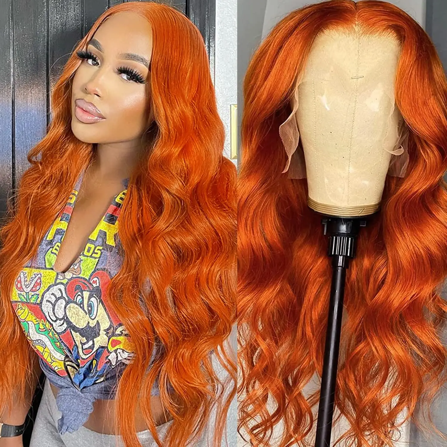 

Парик Orange Ginger 13x6 Hd на сетке, передний парик, искусственные волнистые волосы, передний парик l на сетке 13x 4, передние парики из человеческих волос на сетке