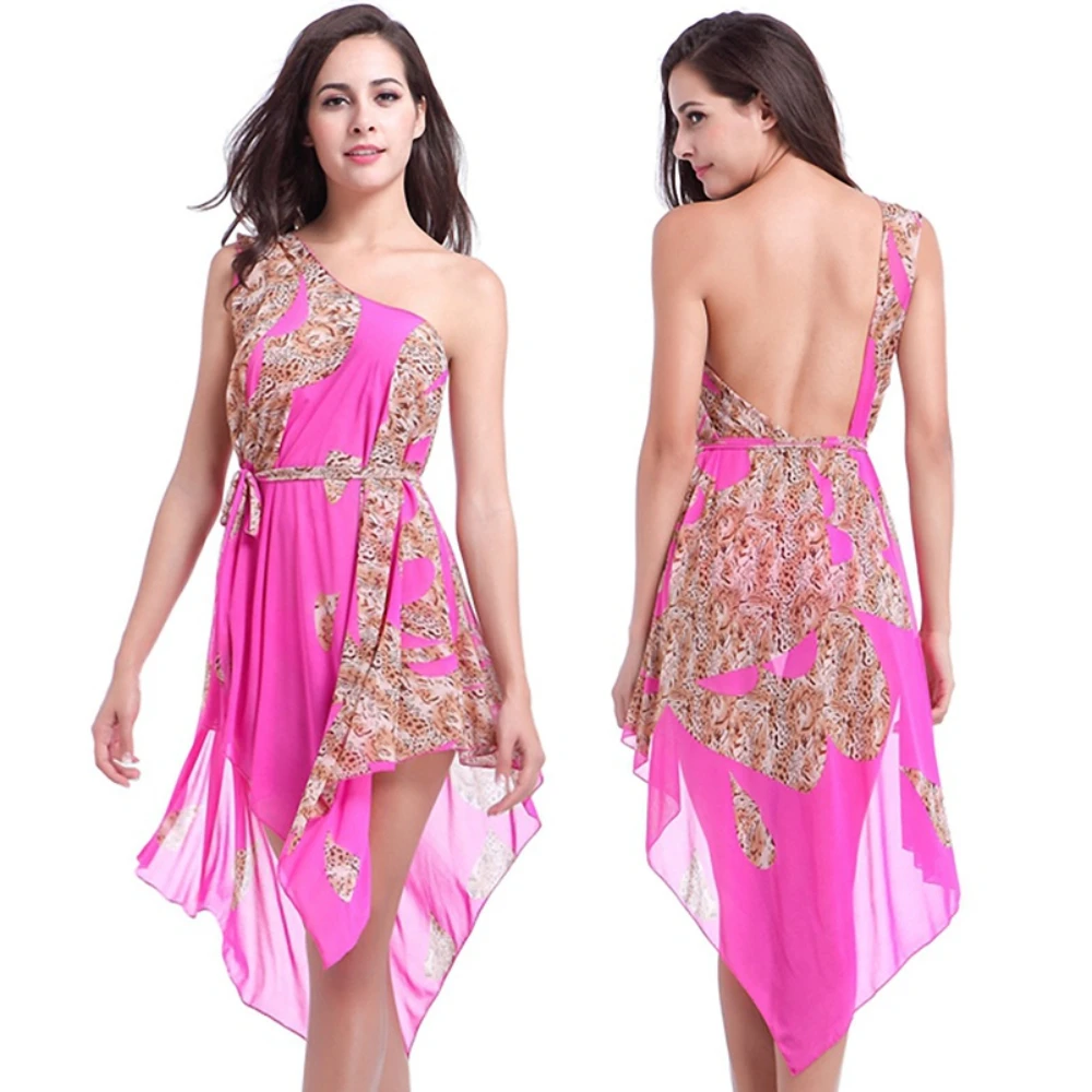 Robe de plage Cover Ups maillot de bain natation robe d'été impression vêtements de plage porter paréo entrejambe tunique femme fille Bikini maillot de bain VB012