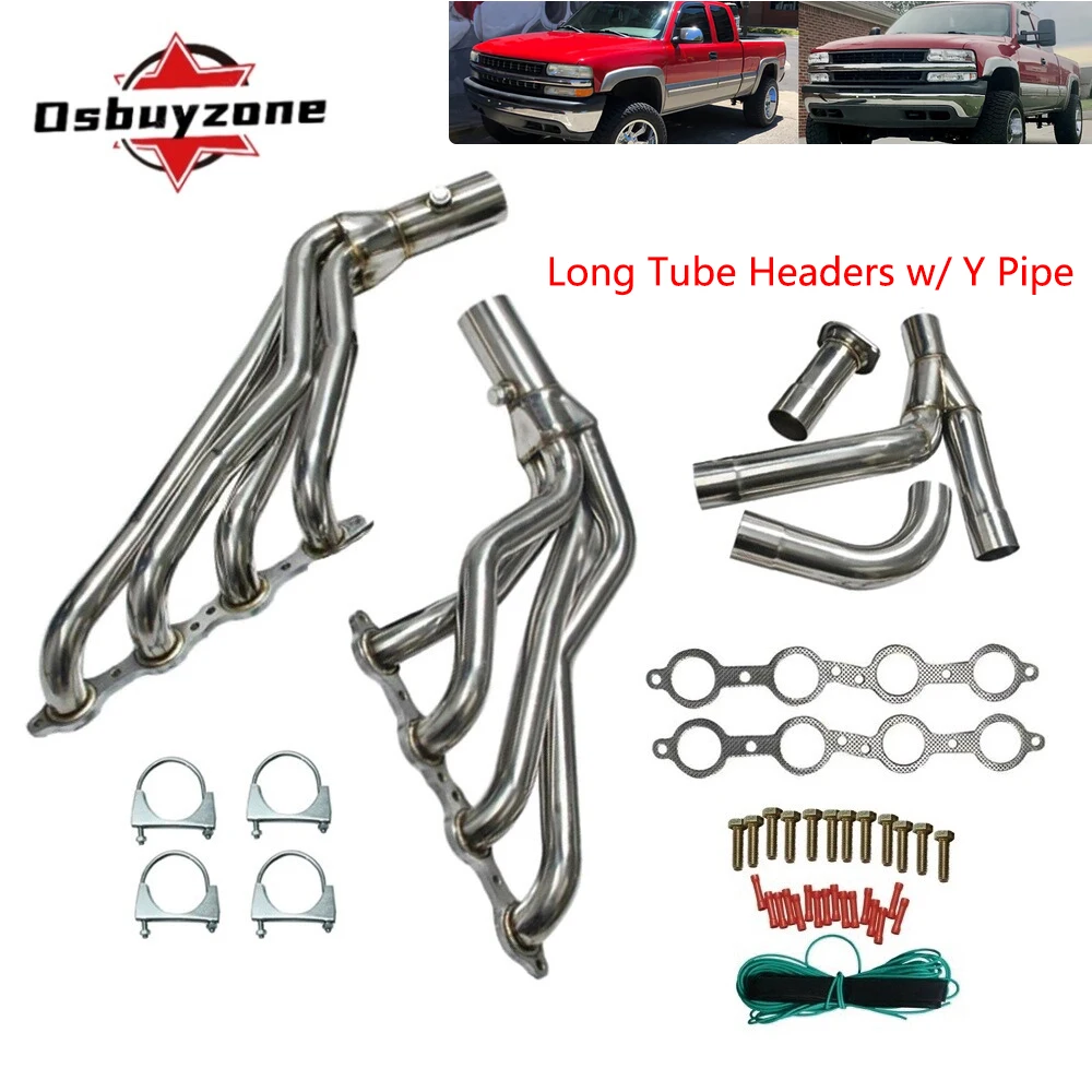Long Tube Headers W/ Y Pipe For 1999-2006 Chevy/GMC GMT800 Silverado/ Sierra/Avalanche 1500 (2WD & 4WD) 4.8L, 5.3L, 6.0L