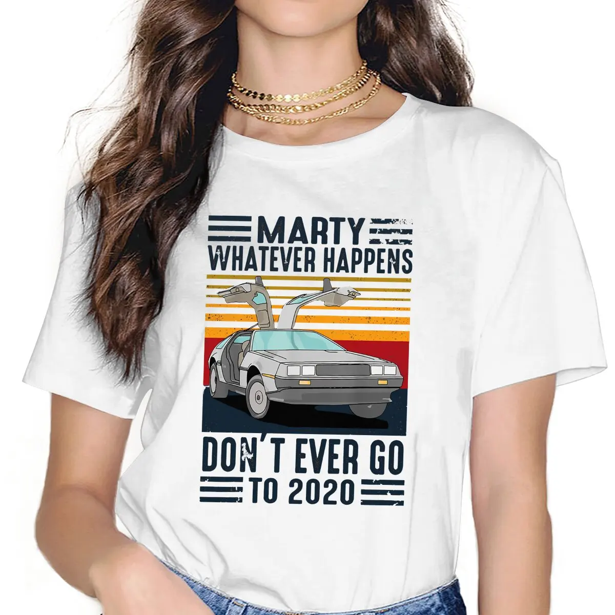 Movie Back To The Future Marty Whatever Happens Don't Ever Go To 2020 T Shirt Goth Women's Tees Harajuku Crewneck Polyester