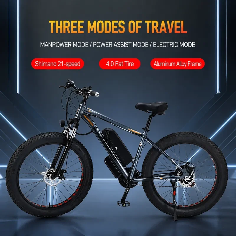 26 Inch Aluminum Alloy Beach Bike 48V 750W Fat Tire Mountain Bicycle with Spoke Wheels and 4.0 Wide Tires for Snow and Sand