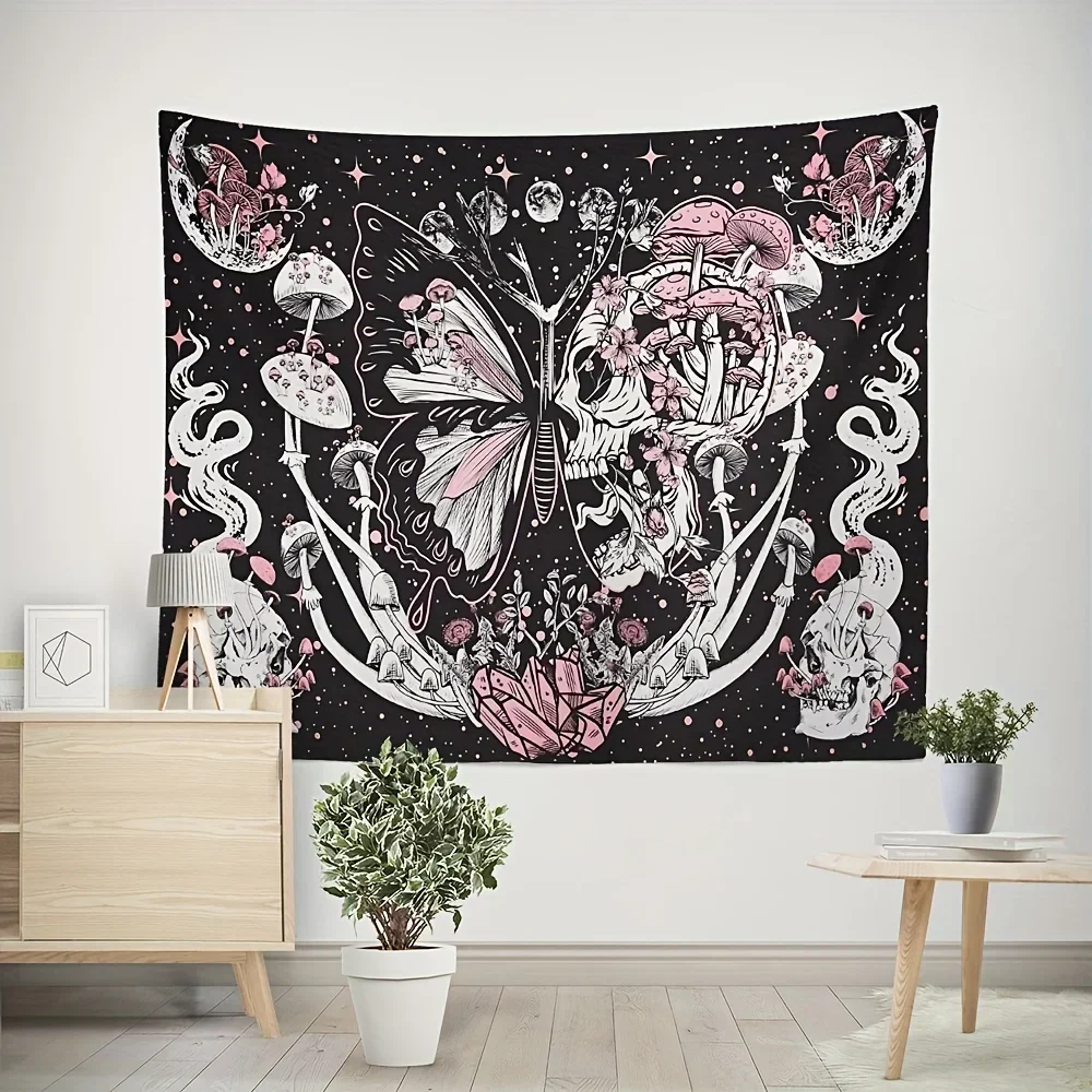 

1pc Butterfly Flower Moon Mushroom Skull Tapestry for Living Room Bedroom Dorm Room Wall Hanging