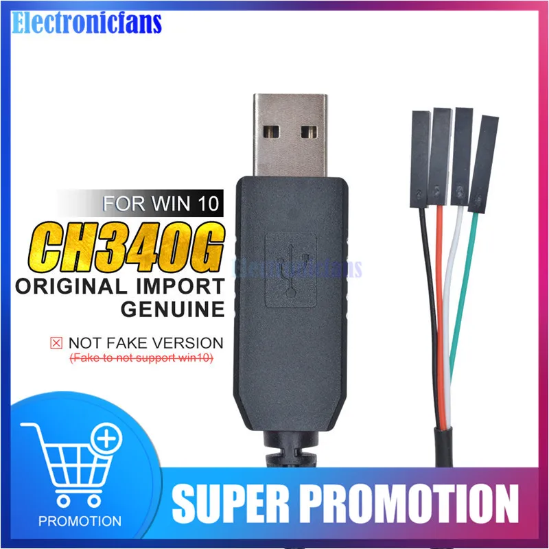 CH340 USB para TTL Serial Download Cable, CH340G, 1m, Converter Adaptador de Fio, Compatível com Win 7, 8, 10, Arduino Raspberry Pi, Original