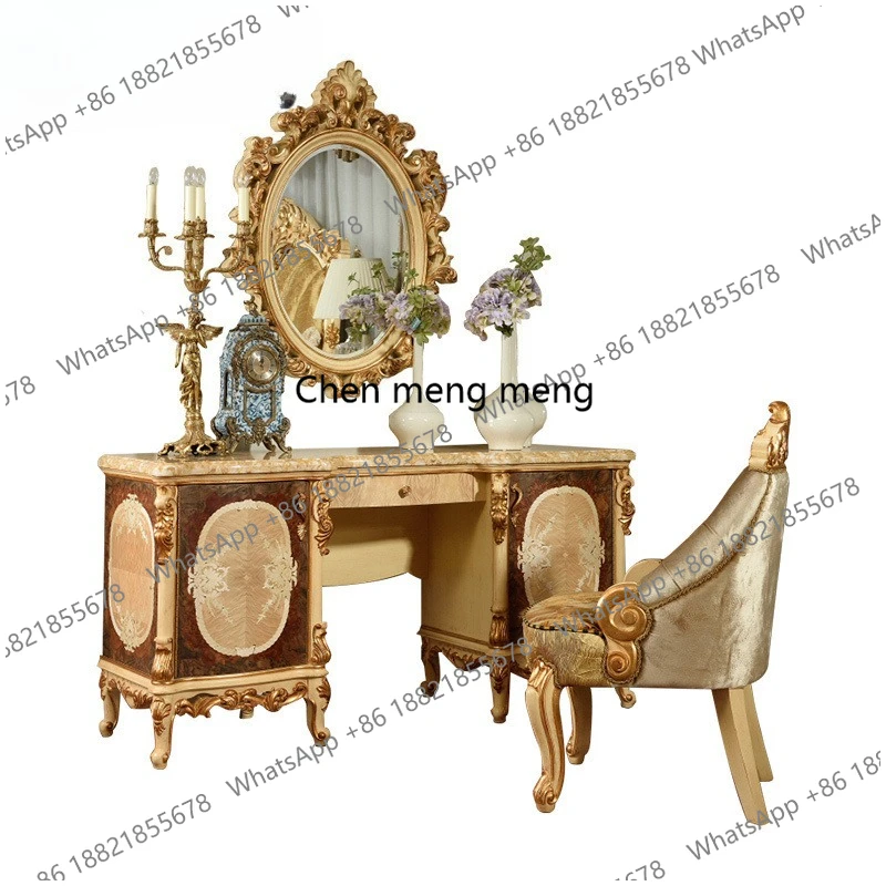 

European-style Solid Wood Dressing Table Villa Bedroom Makeup Table French Luxury Makeup Cabinet