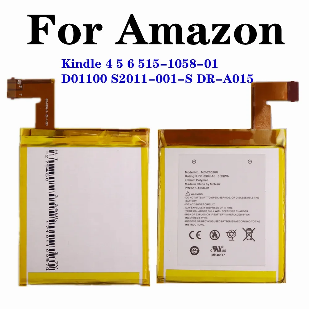 

MC-265360 Original Battery For Amazon Kindle 5 4 6 Phone D01100 515-1058-01 S2011-001-S DR-A015 Replacement Batteries 890mAh