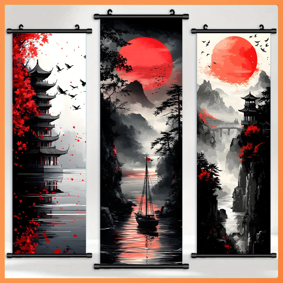 Vintage Samurai Scroll Tapestry Samurai Sword Hanging Poster Decoration Living Room Home Room Decoration view 4