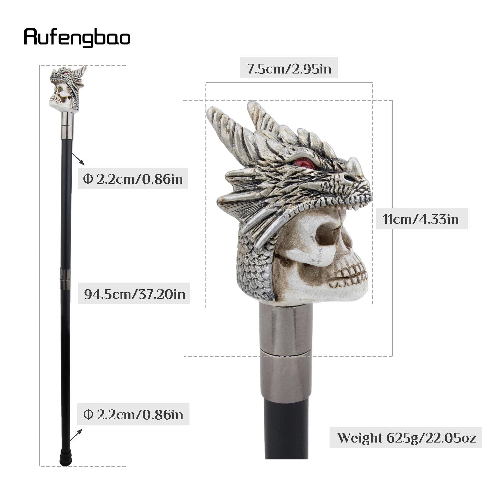 Silver Resin Skull Dragon Head Walking Cane Fashion Decorative Steel Stick Gentleman Elegant Cosplay Cane Knob Crosier 94cm view 2