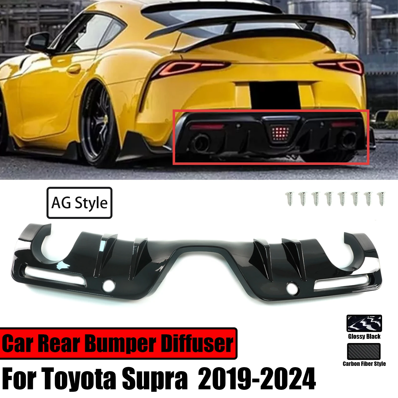 For Toyota Supra 2020 2021-2024 A90 A91 MK5 Car Rear Bumper Add-On Diffuser AG Style Spoiler Splitter Body Kit Glossy Black