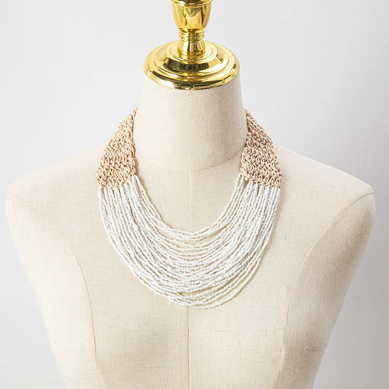 Beaded necklace Colour Originality Multilayer Hand knitting Bohemia Adjustable Tide Simple Retro Rice bead necklace