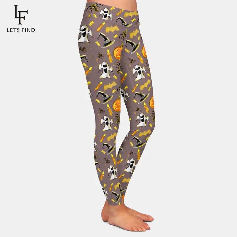 LETSFIND Cao Qualiity Gợi Cảm 3D Halloween Bí Ngô Và Ma In Quần Legging Cao Cấp Thời Trang Nữ Thể Dục Giãn Quần Legging