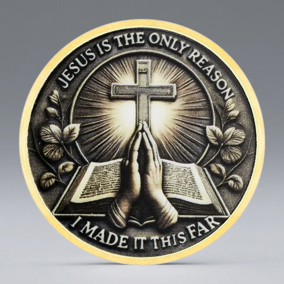 NEW Jesus Is The Only Reason Gold Plated Souvenir Coin I Made Is This Far Cross Collection Coin Home Decoration view 2