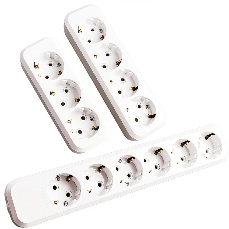 1PCS  EU Schuko Power Strip 2/4/6 Outlets German Standard Socket Extension Cord 16A 250V Multi Tap Power Strip for Home Office