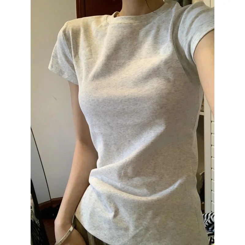 Skinny T Shirt Short-sleeved T-shirt Women Slim Tee Shirt Cotton Cute Casual Harajuku Pullovers Fashion Summer Solid Tops Korean