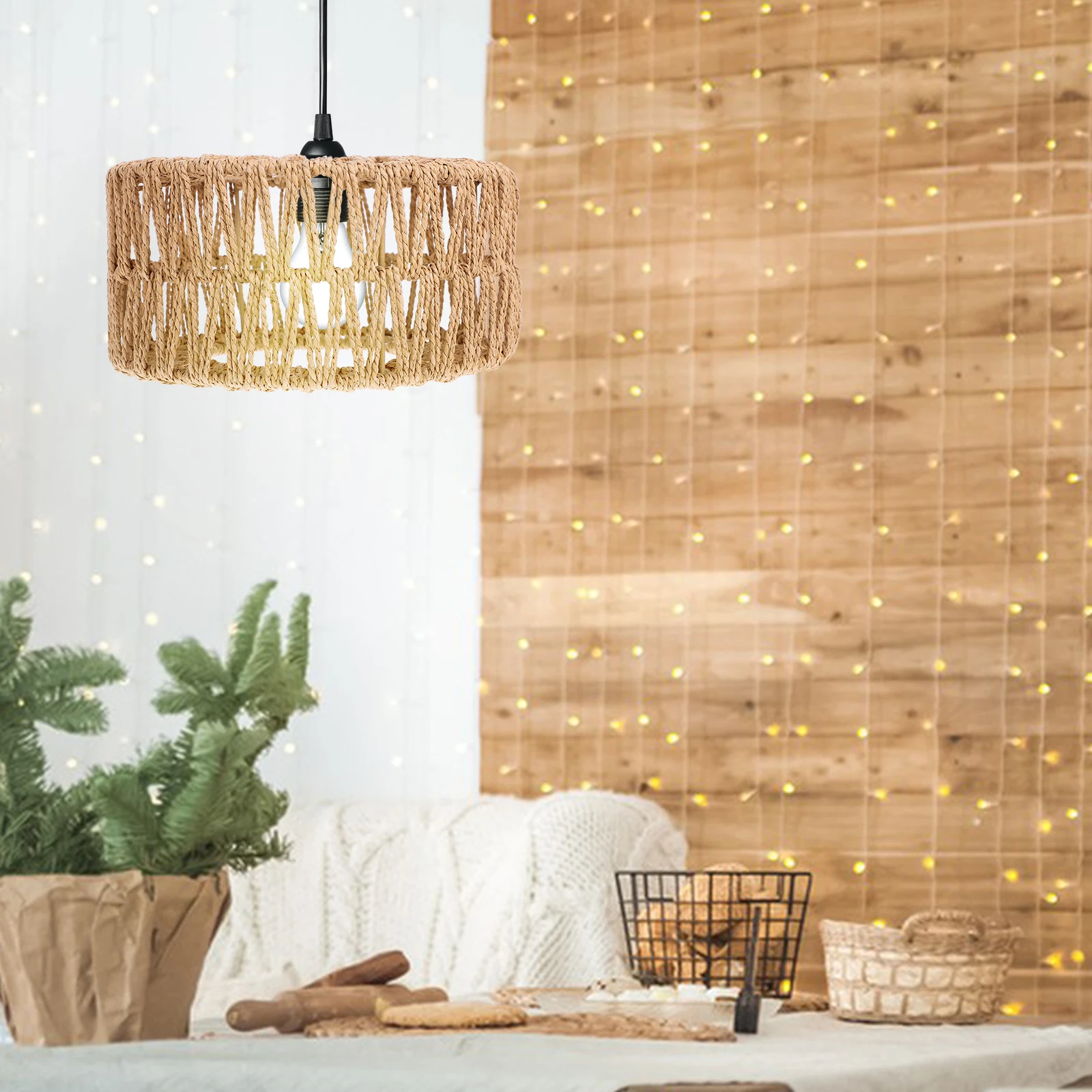

Straw Rope Lampshade Woven Basket Seagrass Shade Chandelier Cover Small Yellow 414S Lighting Supply Indoor Retro Style