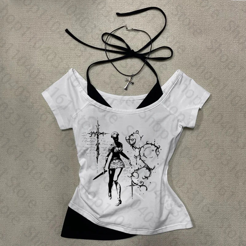 Gothic Printed Y2k Clothes Punk Emo Girls Camisole Top Women's Grunge Crop Top Corset Tank Tops Street Vintage Baby Tee Clothing