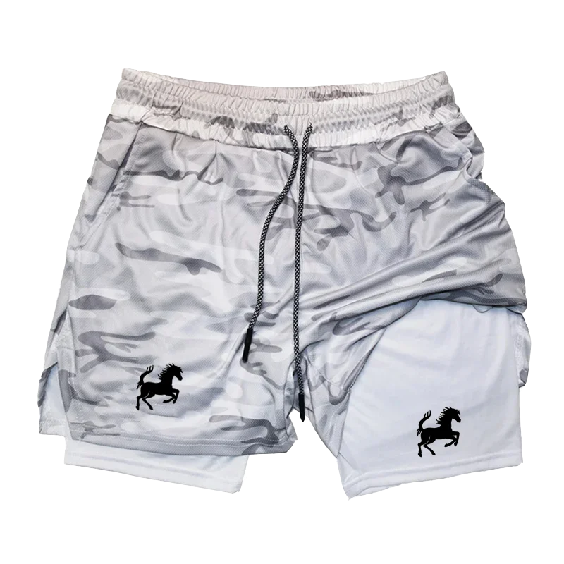 High Quality 2 In 1 Double Deck Tight Running Shorts Printed Gym Sports Shorts Workout Training Jogging Wear Bottoms Summer