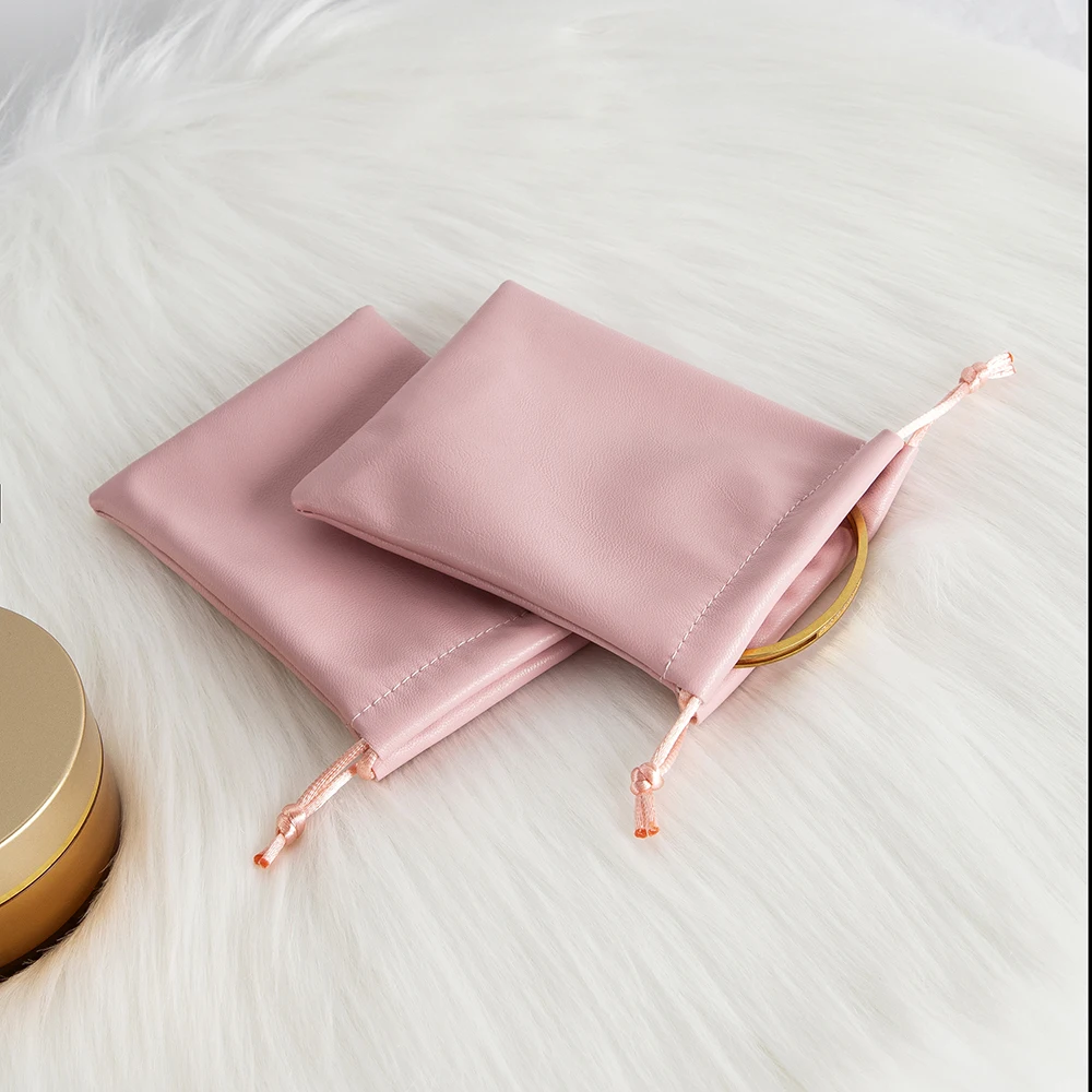 10 Stück PU-Leder rosa Schmuckbeutel Ring Ohrring Armband Kordelzug Beutel Gefälligkeiten tragbare Reise Seife Süßigkeiten Aufbewahrungstasche – Detail 3