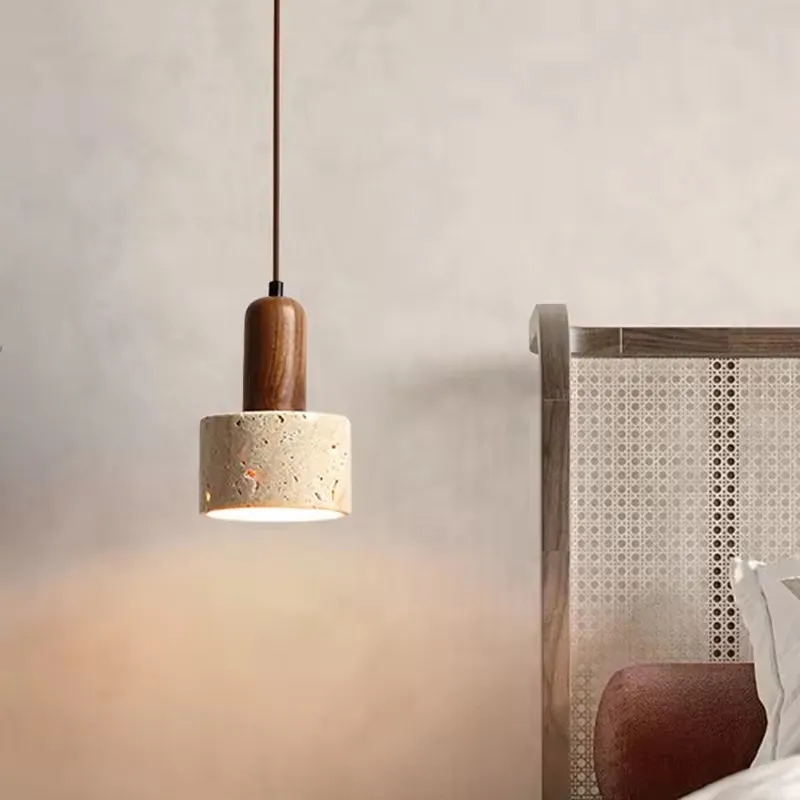 Nordic Wabi Sabi Pendant Lighting Marble Yellow Travertine LED Droplight Ambient Bedside Hanging Lamp for Restaurant Home Decor