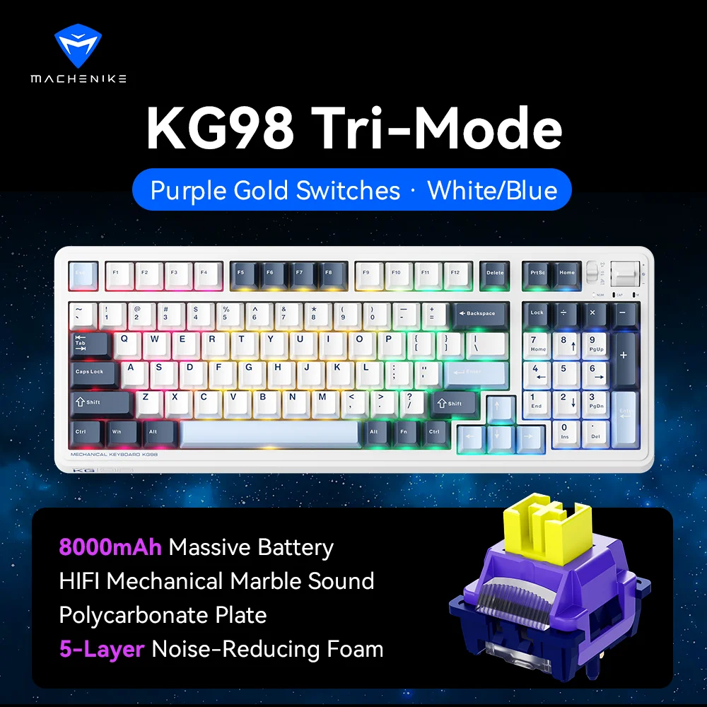 MACHENIKE KG98 Tri Mode Mechanical Keyboard 10000mAh Bluetooth Full Size Wireless Gaming Keyboards For PC Laptop Gamer