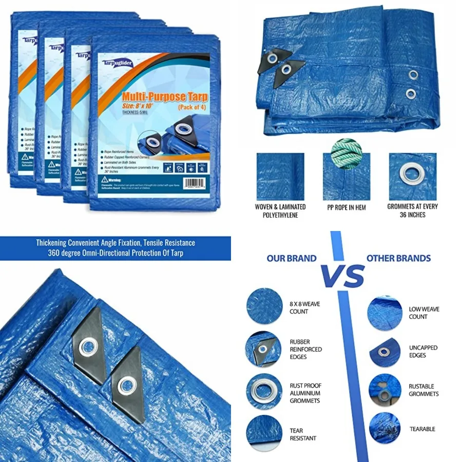 

Blue Tarp Pack of 4 Tarps Heavy Duty waterproof 8x10 Large Multipurpose Poly Outdoor Tarps Cover 5 Mil Thickness Blue Tarpaulin