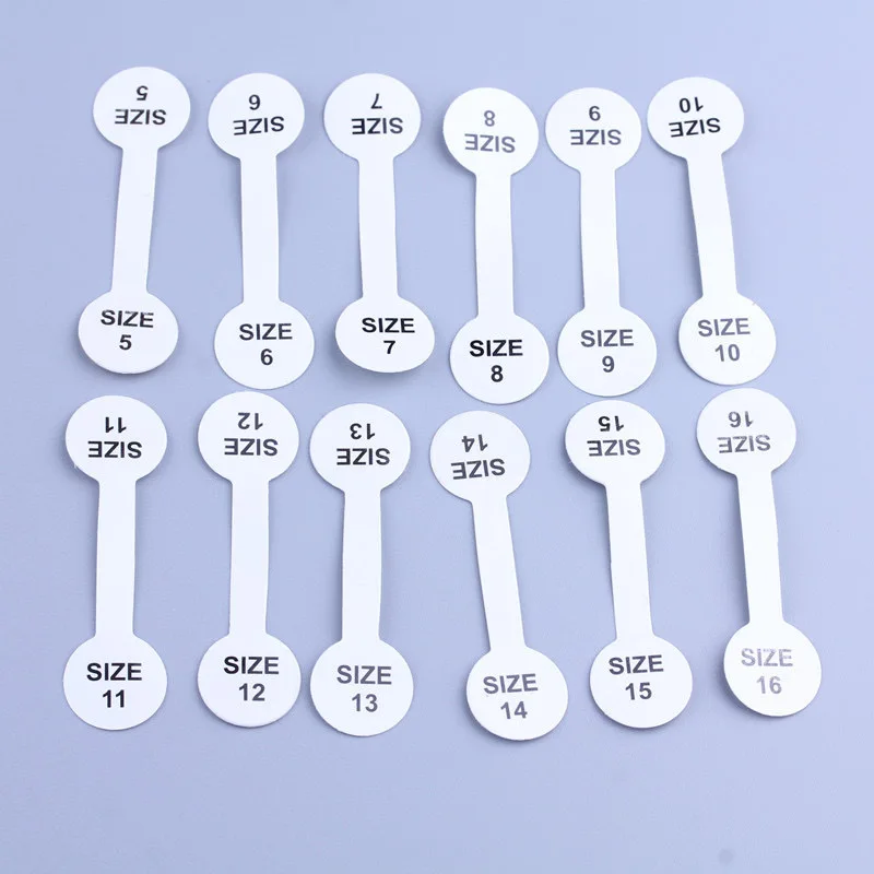 100pcs Ring Size Printed Tags Self-adhesive, glue ends adhesive free shank Jewellery necklace gummed tag rings label sticker