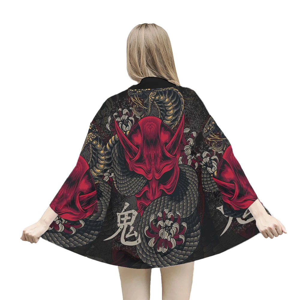 Snake Demon Print Coat Japanese Kimono Cardigan Shirt Women Haori Yukata Cosplay Men Traditional Clothing Traditional Streetwear