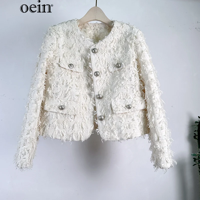 [oein] 2024 Autumn Style Short Jacket In Spring , New High-end French Three-dimensional Tassel Long Sleeved Cardigan Top