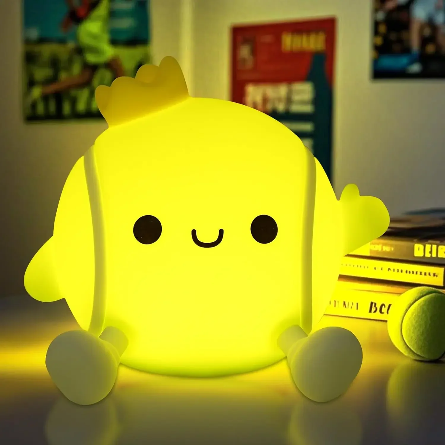 Luce notturna da tennis a LED per la scuola materna del bambino Divertimento sportivo Lampada da comodino ricaricabile in silicone per dormire per la stanza