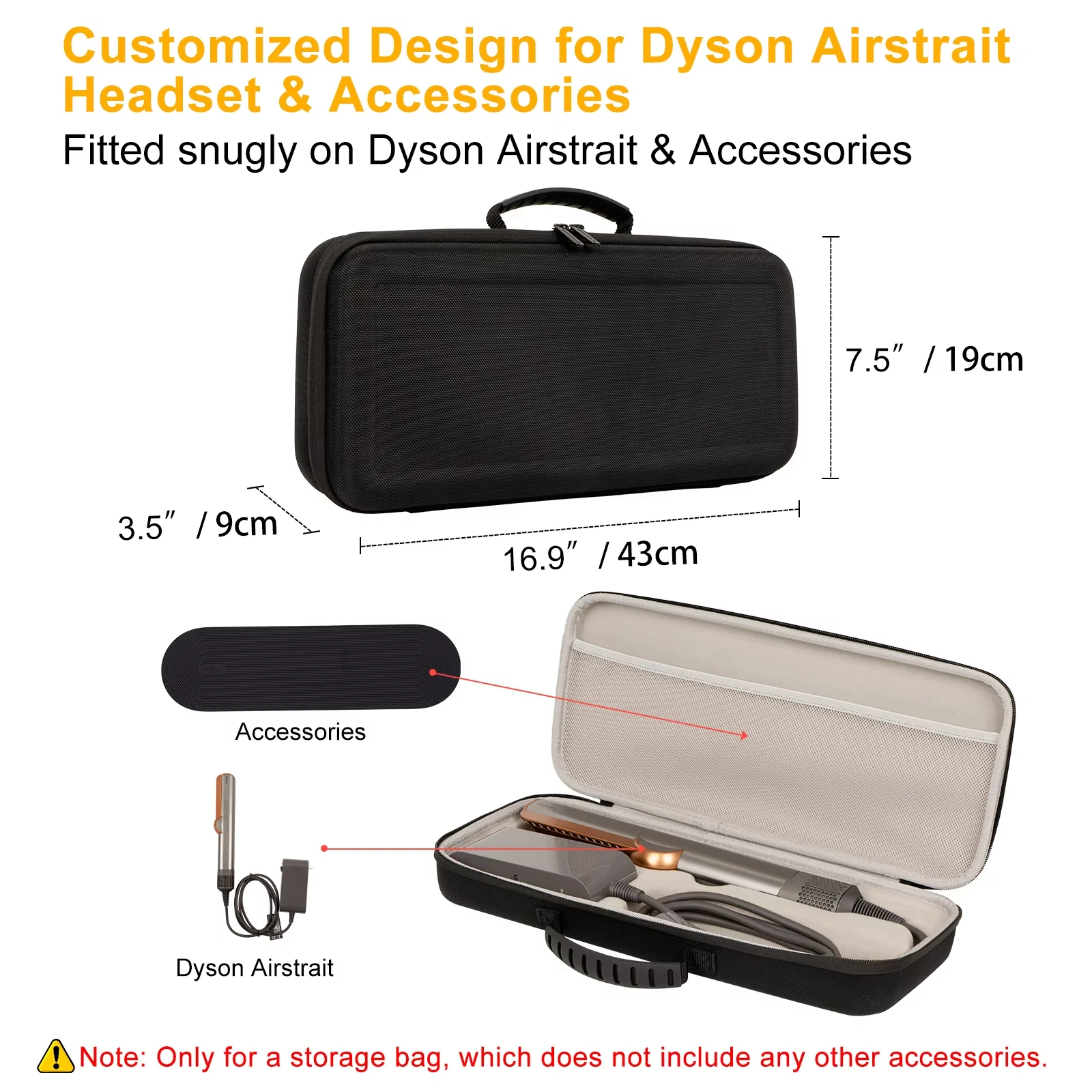 Hartschalenkoffer für Dyson Airstrait HT01 Aufbewahrungstaschen Tragbare Reise-Tragebox für Dyson Haarglätter-Zubehör