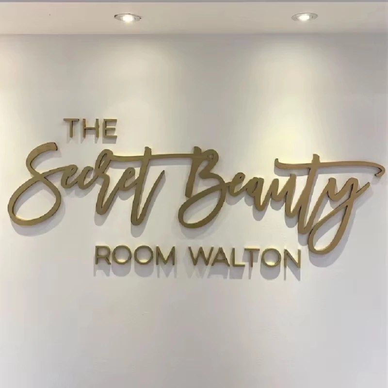 Custom Business Logo Metal Beauty Salon Nail Hair Studio Sign Office Backdrop Company Name Slogans Advertisement Signage Decor