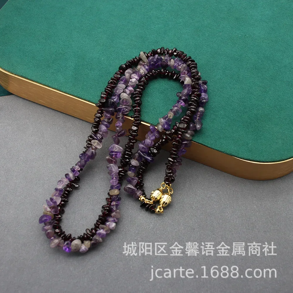 European and American Long Amethyst Crushed Stone Pomegranate Beaded Hot Selling Necklace